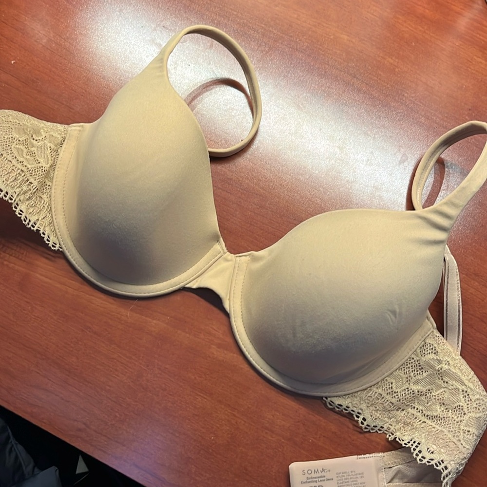 Soma Bra Womens 32D Tan Embraceable Enchanting Lace Demi Underwire